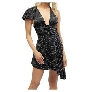 WeWoreWhat Crystal Asym Dress Size 14 Silky Charmeuse Black NWT $128 Rhinestone